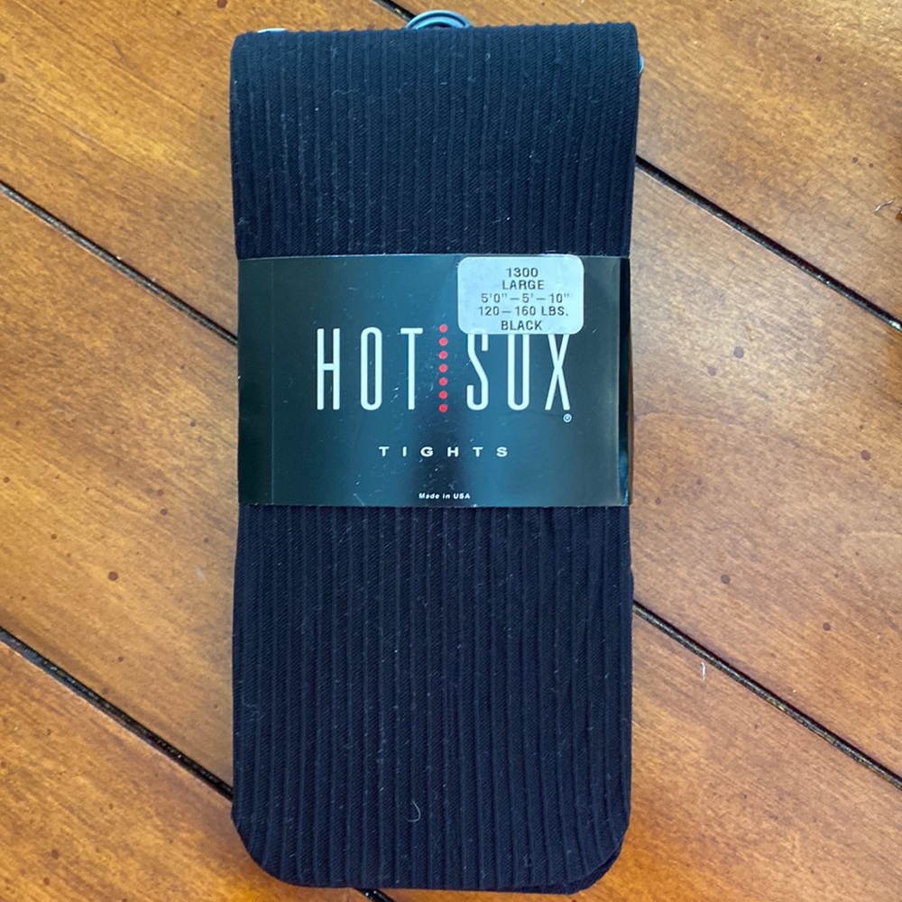 Hot Sox black ribbed tights size L NWT